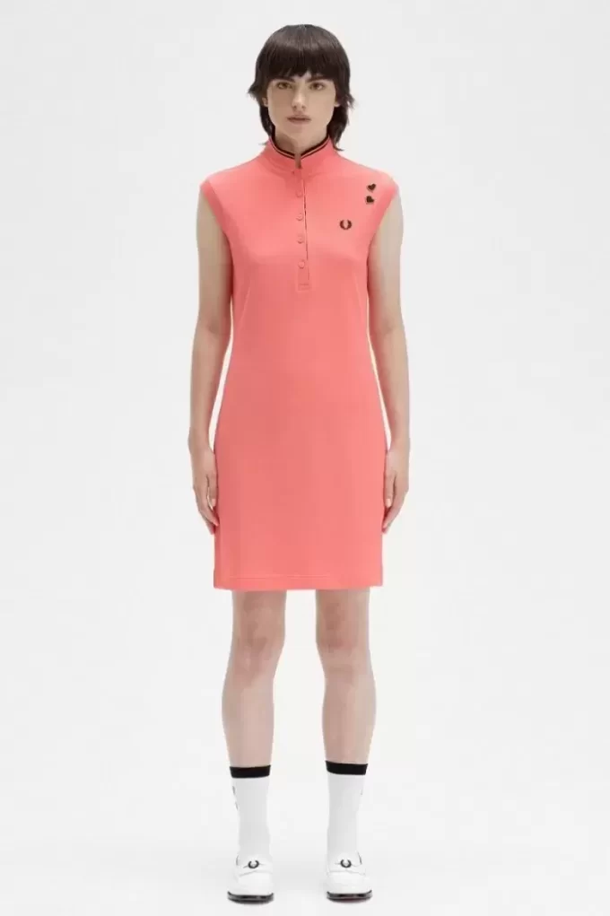 Piqué-Kleid für Damen mit bedrucktem Besatz