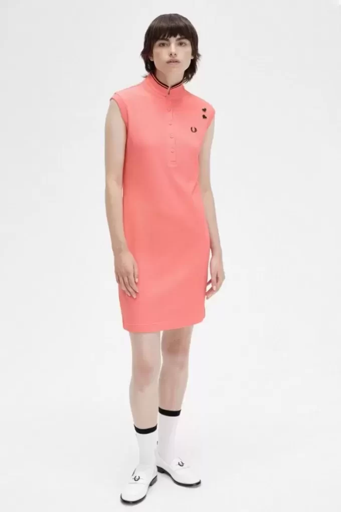 Piqué-Kleid für Damen mit bedrucktem Besatz