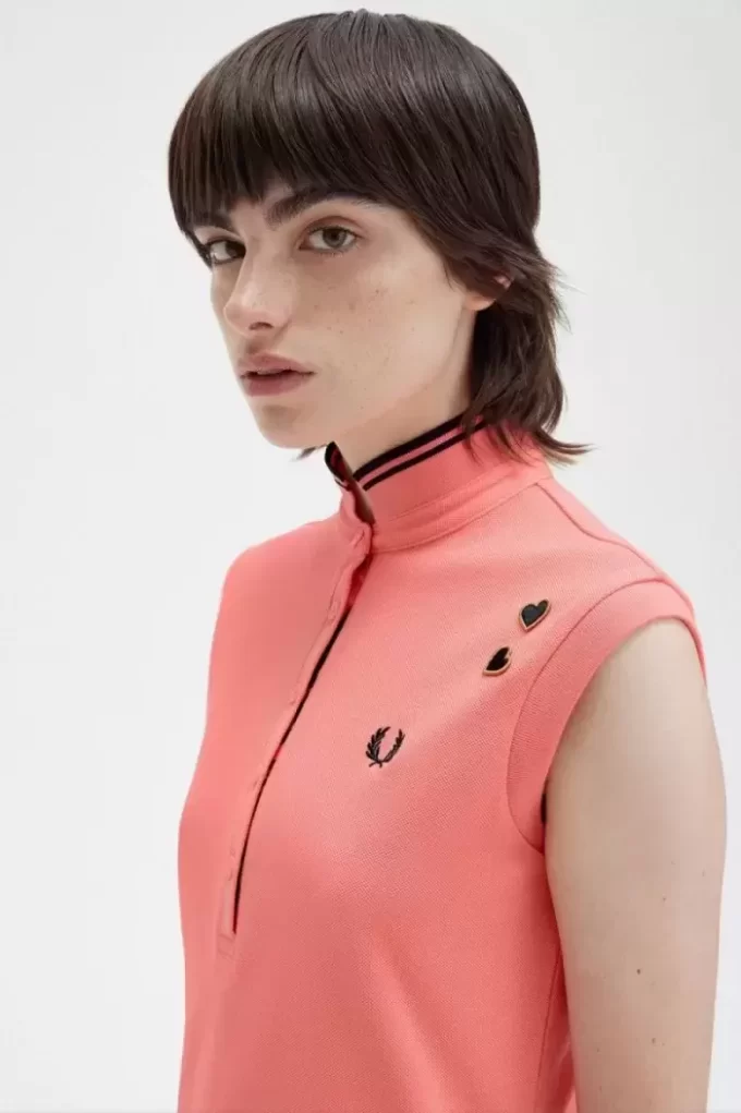 Piqué-Kleid für Damen mit bedrucktem Besatz