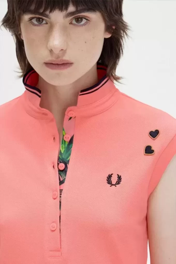 Piqué-Kleid für Damen mit bedrucktem Besatz