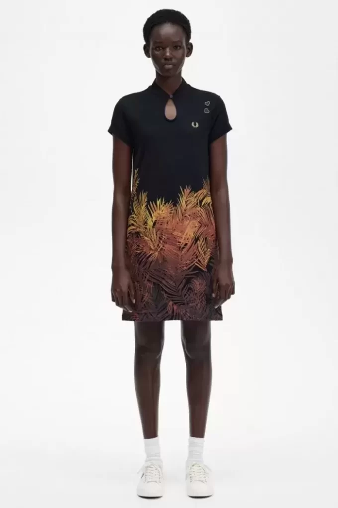 Piqué-Kleid für Damen mit Palmenprint
