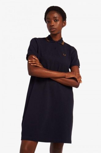 Piqué-Kleid mit Tartan-Einsätzen