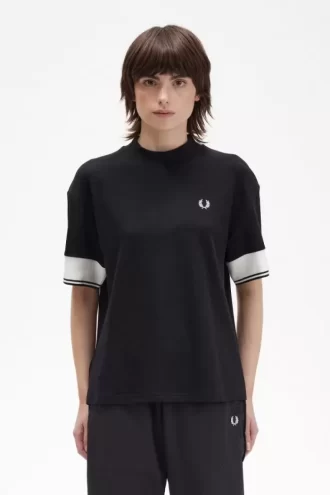 Piqué-T-Shirt mit Bündchen und Spitze für Damen