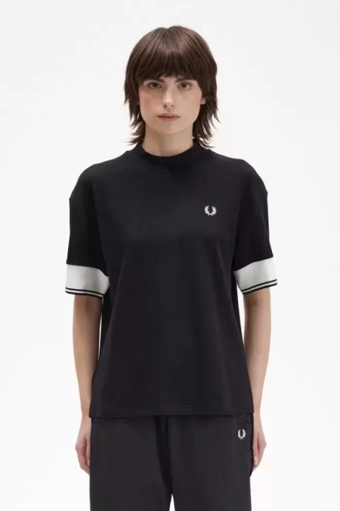 Piqué-T-Shirt mit Bündchen und Spitze für Damen