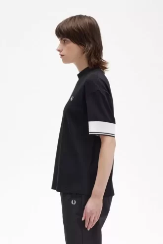 Piqué-T-Shirt mit Bündchen und Spitze für Damen