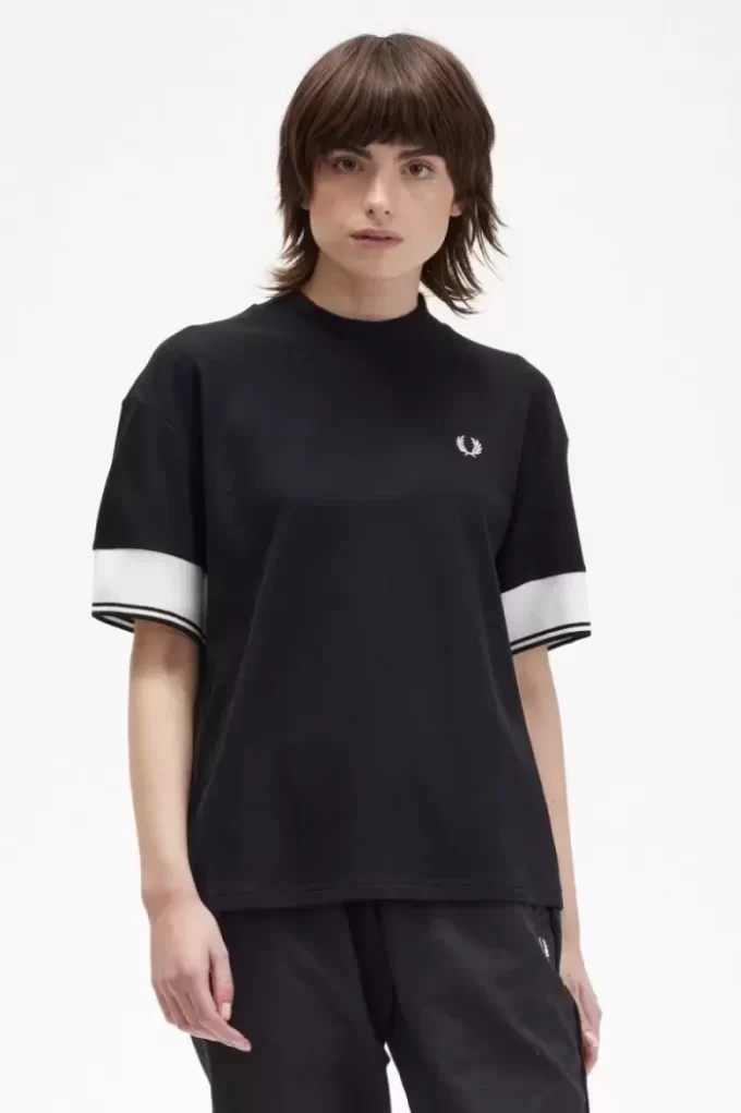 Piqué-T-Shirt mit Bündchen und Spitze für Damen