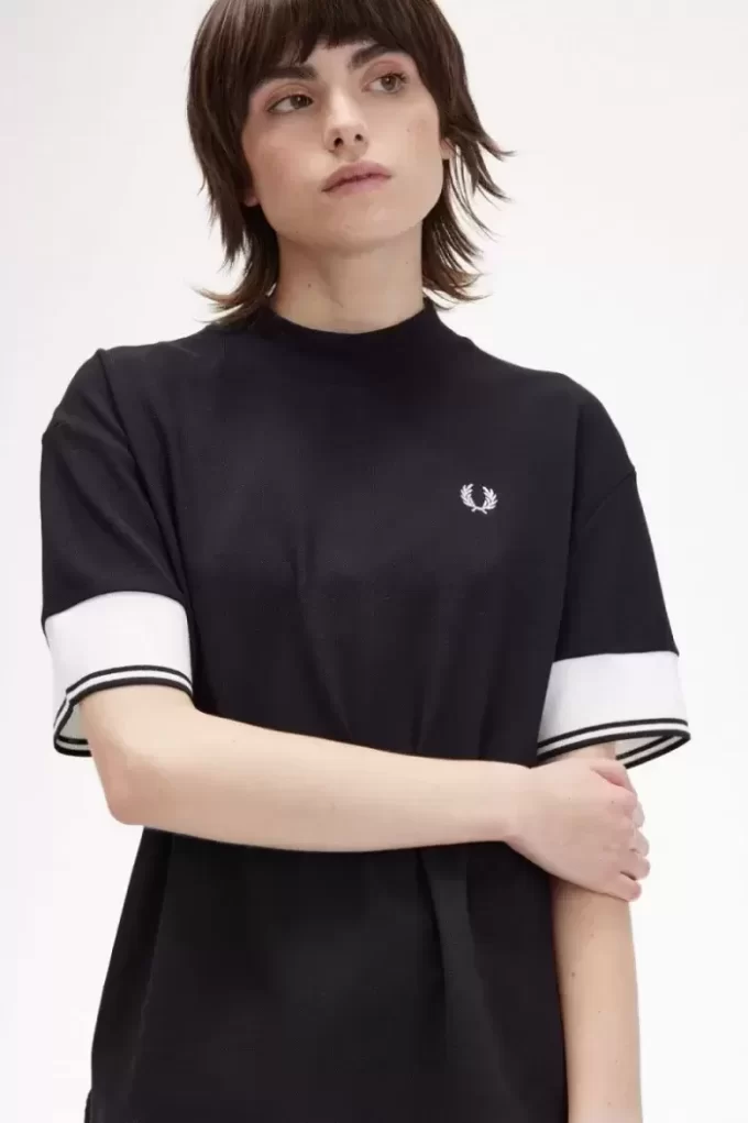 Piqué-T-Shirt mit Bündchen und Spitze für Damen