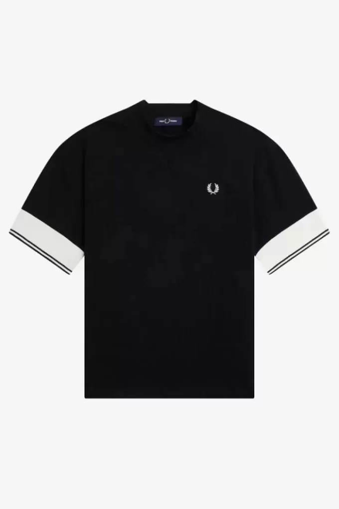 Piqué-T-Shirt mit Bündchen und Spitze für Damen