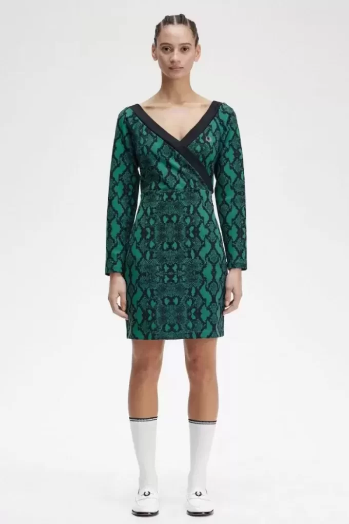 Schulterfreies Damenkleid mit Schlangenmuster