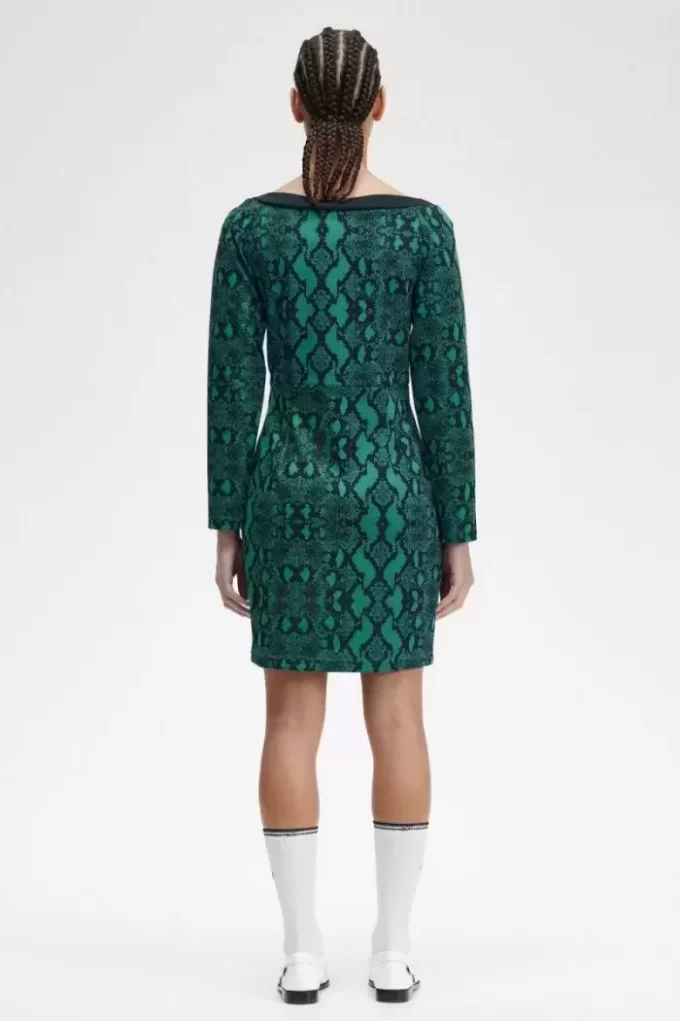 Schulterfreies Damenkleid mit Schlangenmuster