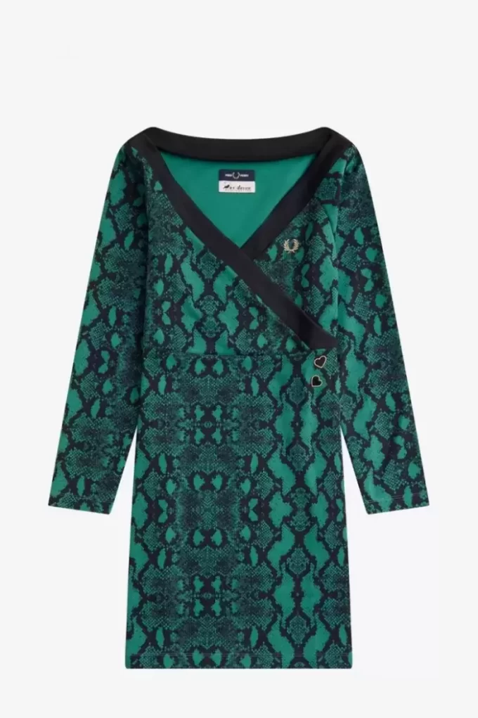 Schulterfreies Damenkleid mit Schlangenmuster