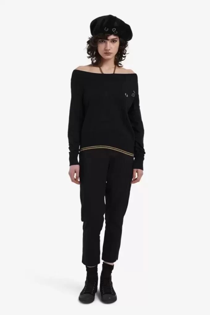 Schulterfreies Strick-T-Shirt für Damen