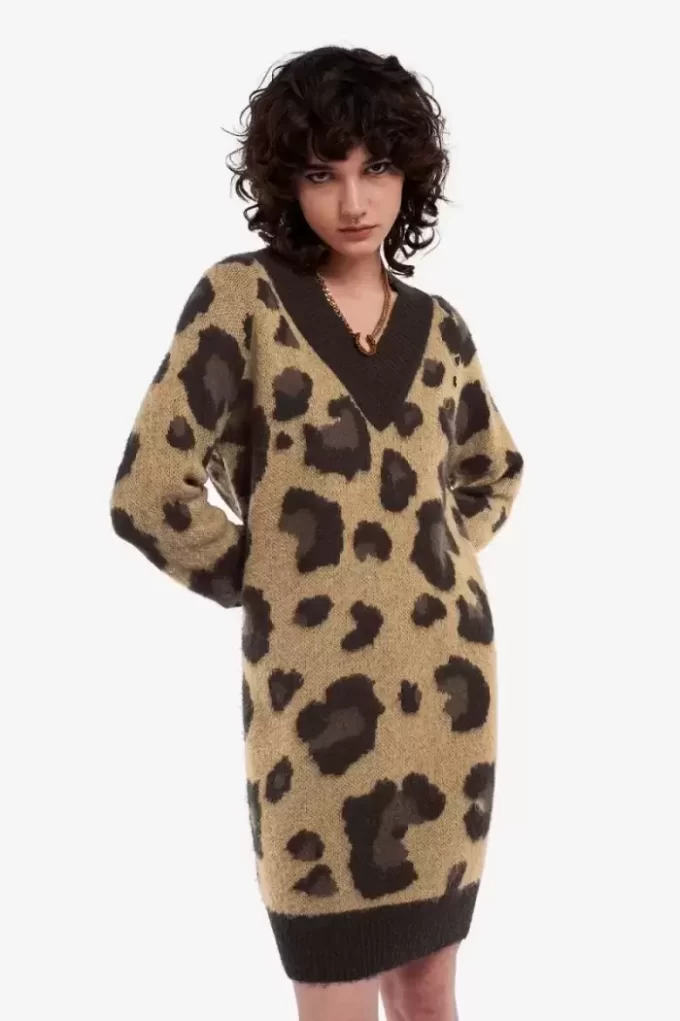 Strickkleid für Damen mit Leopardenmuster