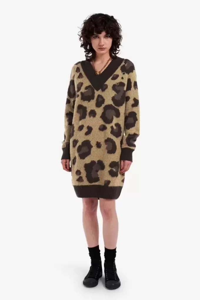 Strickkleid für Damen mit Leopardenmuster