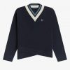 Strickpullover mit V-Ausschnitt und Streifen