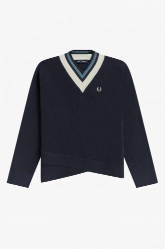 Strickpullover mit V-Ausschnitt und Streifen