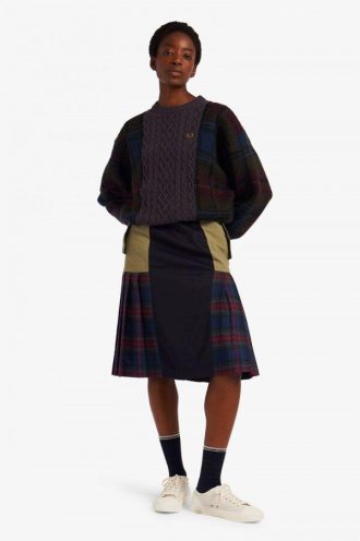 Strickpullover mit Zopfmuster und Tartan-Panel