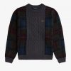 Strickpullover mit Zopfmuster und Tartan-Panel