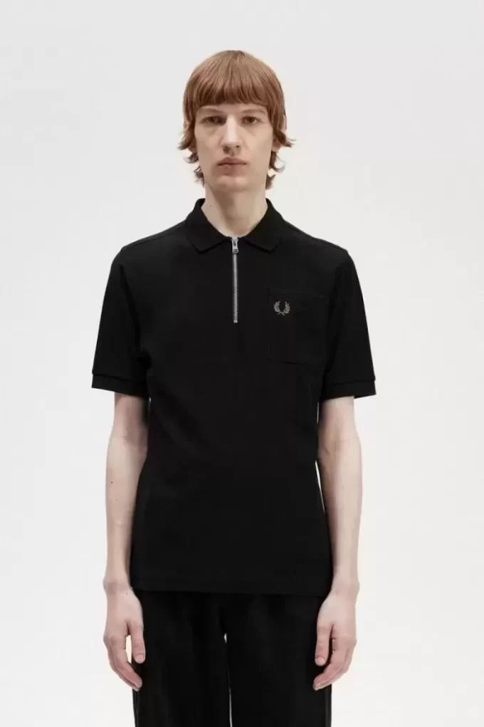 Strukturiertes Herren-Poloshirt mit Reißverschlusskragen