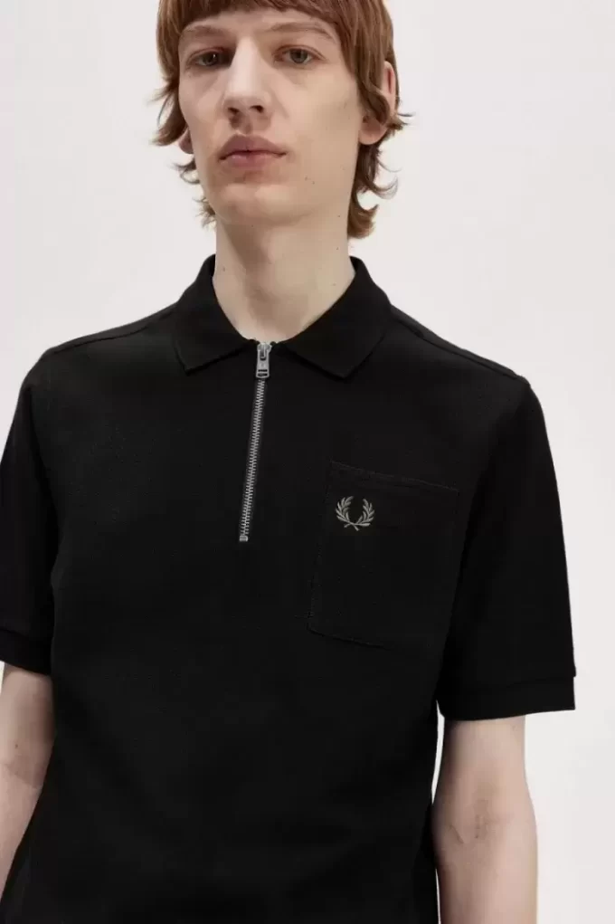 Strukturiertes Herren-Poloshirt mit Reißverschlusskragen