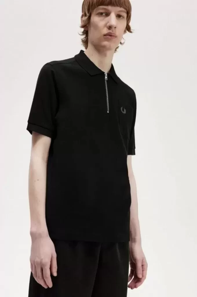 Strukturiertes Herren-Poloshirt mit Reißverschlusskragen