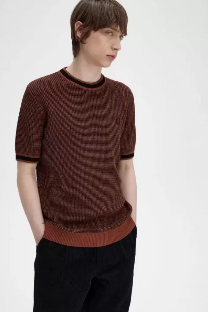 Strukturiertes Strick-T-Shirt für Herren