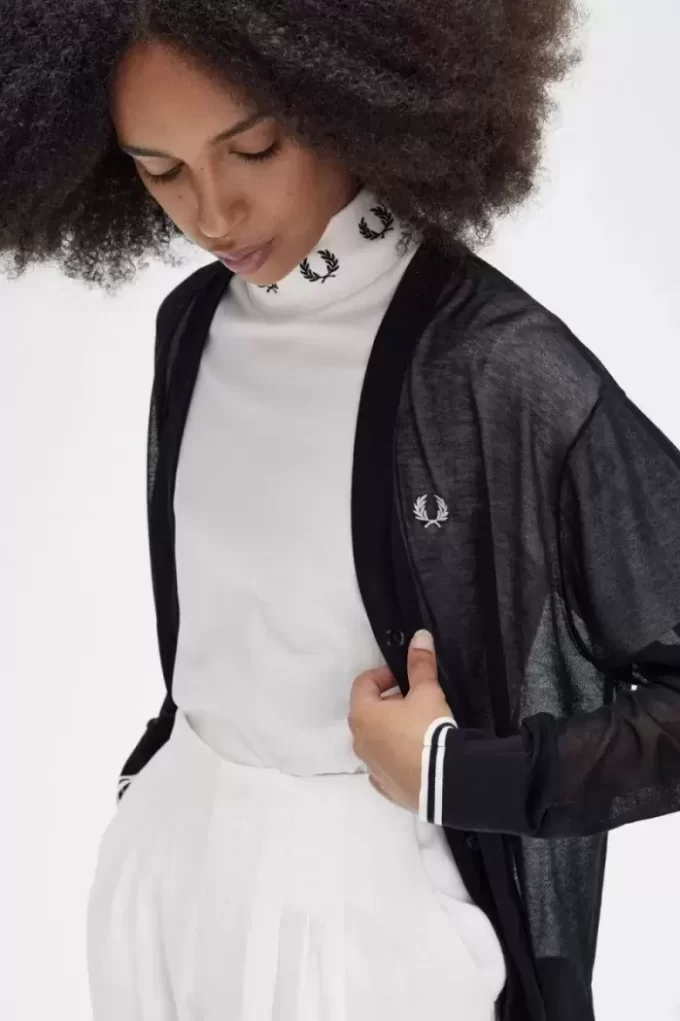 Transparenter Damen-Cardigan mit V-Ausschnitt