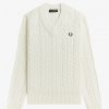 V-Ausschnitt Zopfmuster Pullover Strickwaren