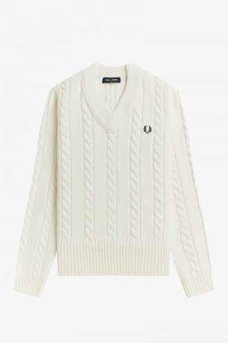 V-Ausschnitt Zopfmuster Pullover Strickwaren